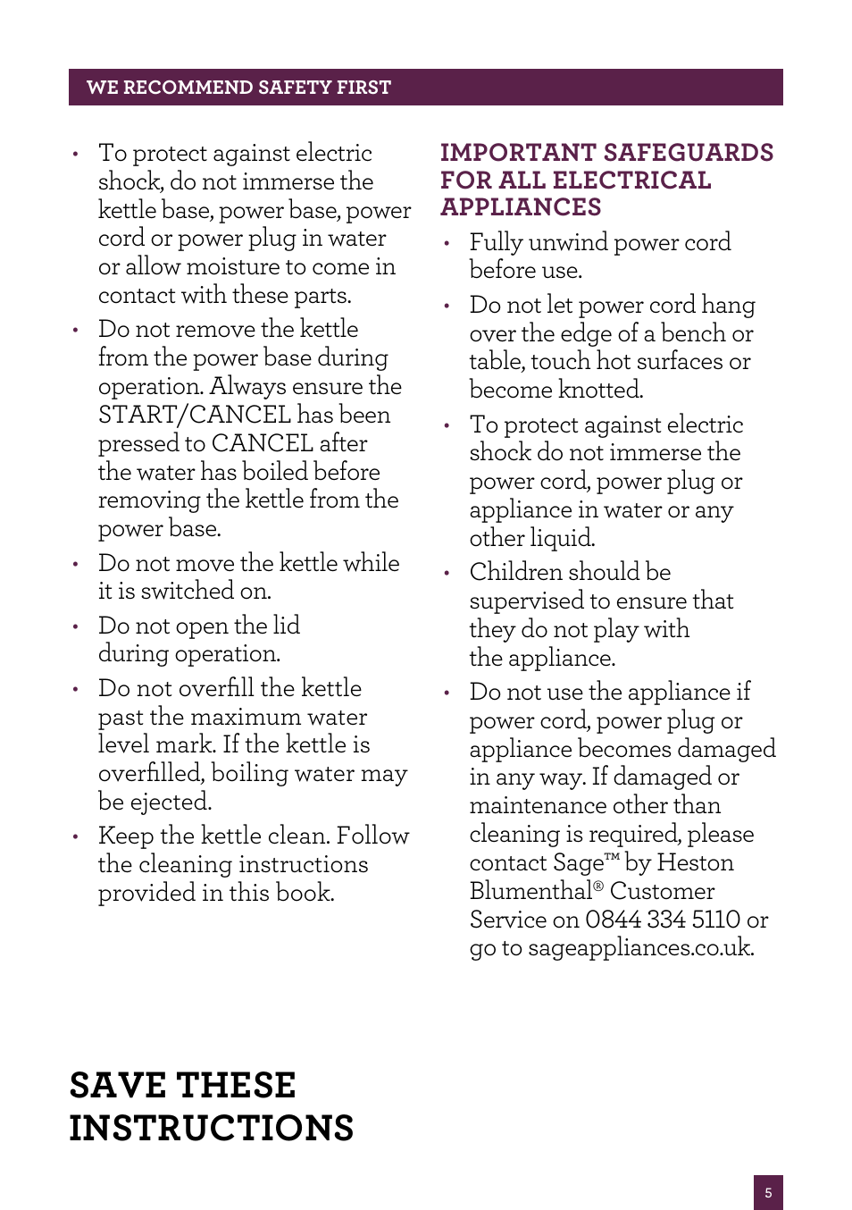 Save these instructions | Sage Smart Kettle BKE820UK User Manual | Page 6 / 16