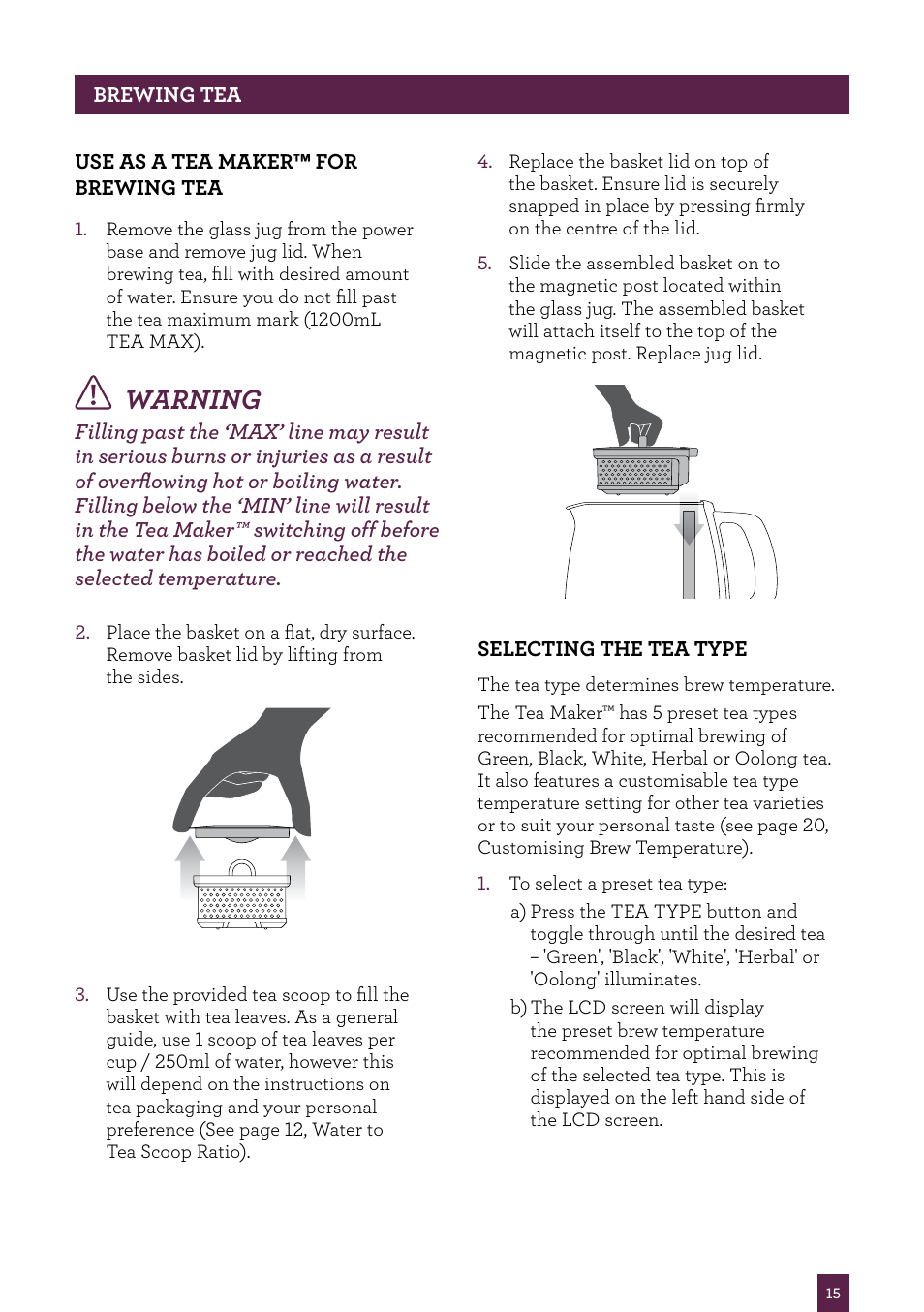 Warning | Sage Tea Maker BTM800UK User Manual | Page 16 / 32