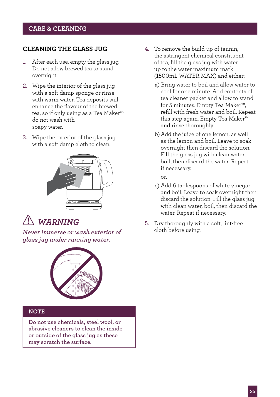 Warning | Sage Tea Maker BTM800UK User Manual | Page 26 / 32