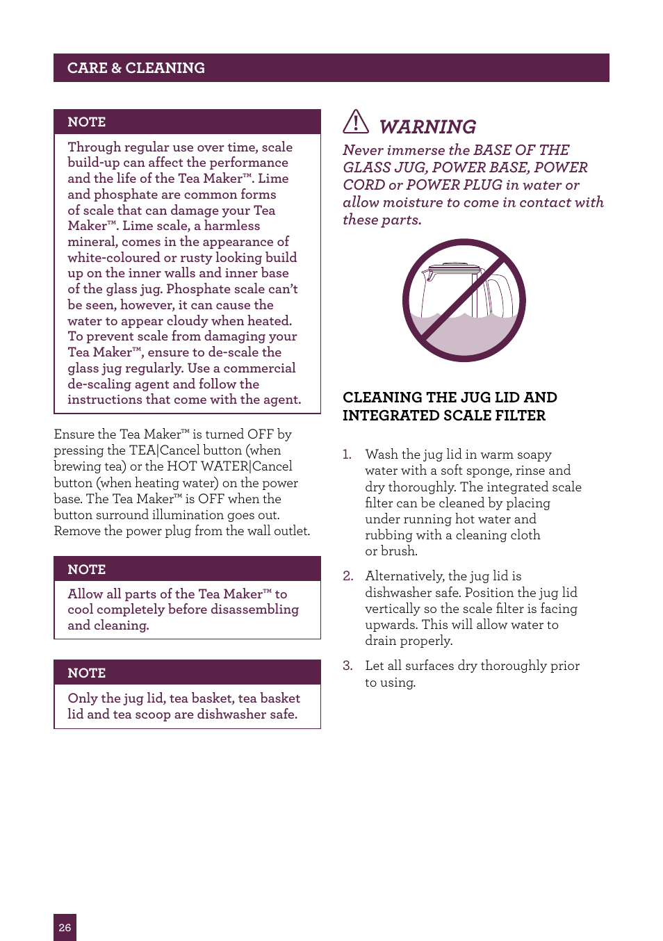 Warning | Sage Tea Maker BTM800UK User Manual | Page 27 / 32