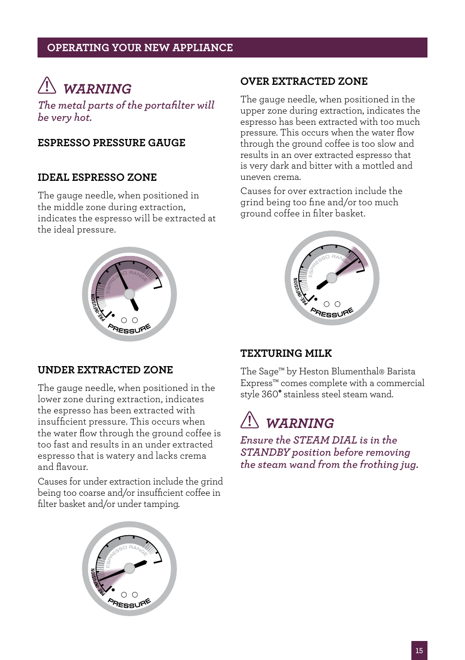 Warning | Sage Barista Express BES870UK User Manual | Page 16 / 36