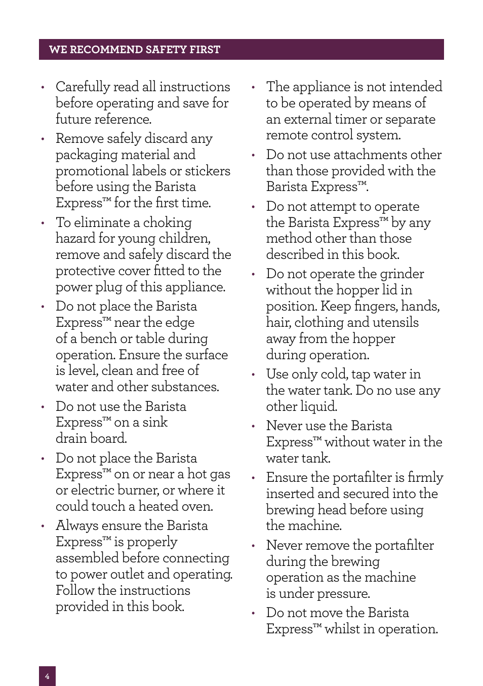Sage Barista Express BES870UK User Manual | Page 5 / 36