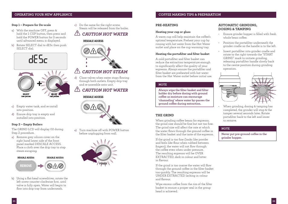 Caution hot water caution hot steam, Caution hot water | Sage Oracle BES980UK User Manual | Page 13 / 22
