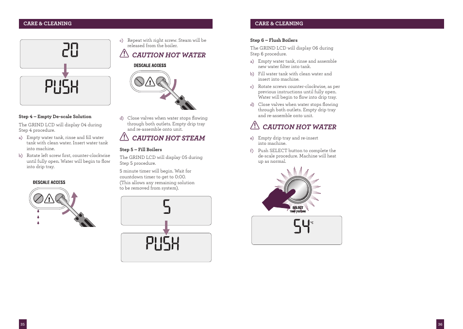 Caution hot water, Caution hot steam | Sage Oracle BES980UK User Manual | Page 18 / 22