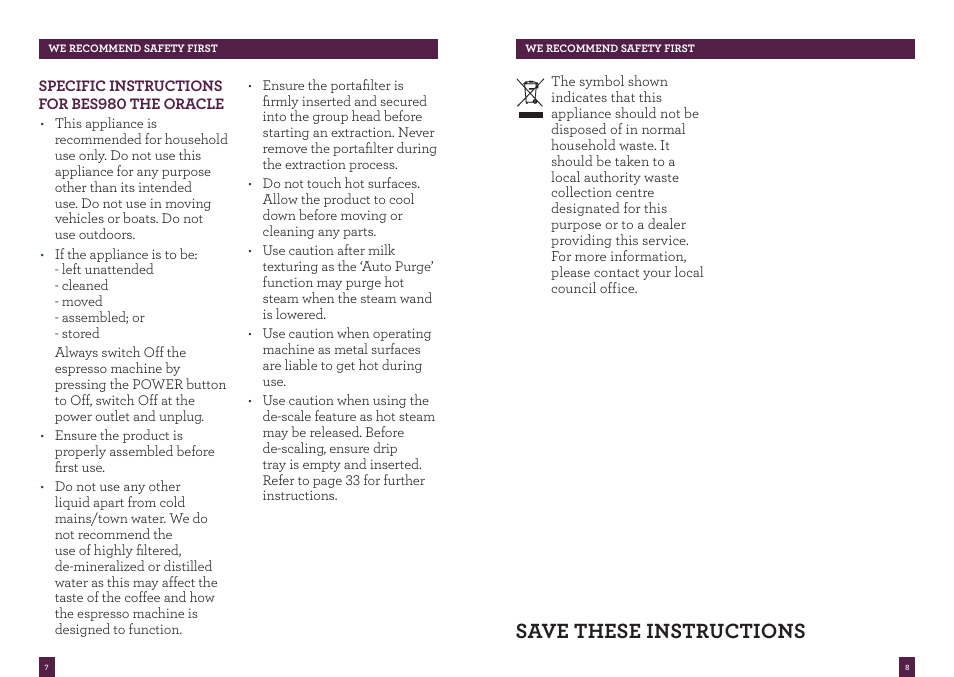 Save these instructions | Sage Oracle BES980UK User Manual | Page 4 / 22