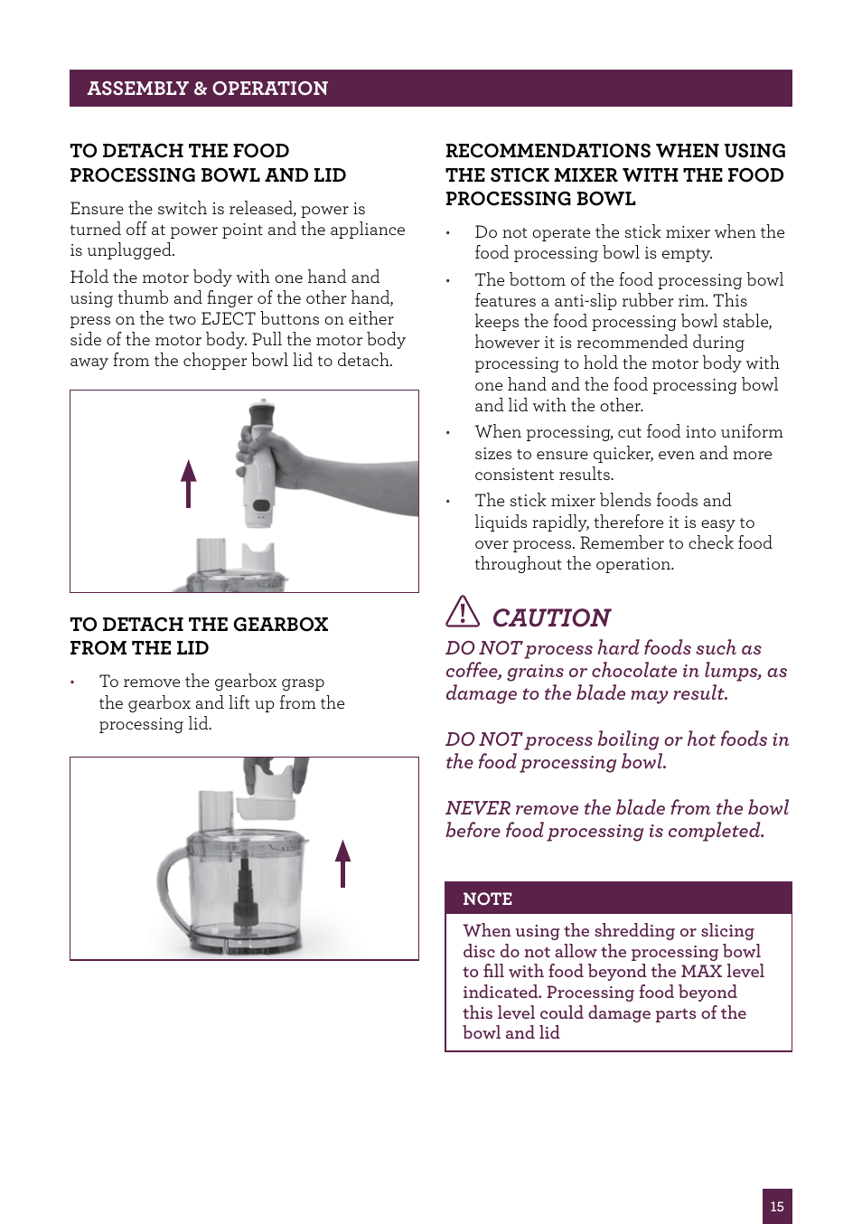 Caution | Sage Control Grip All In One BSB530UK User Manual | Page 16 / 42