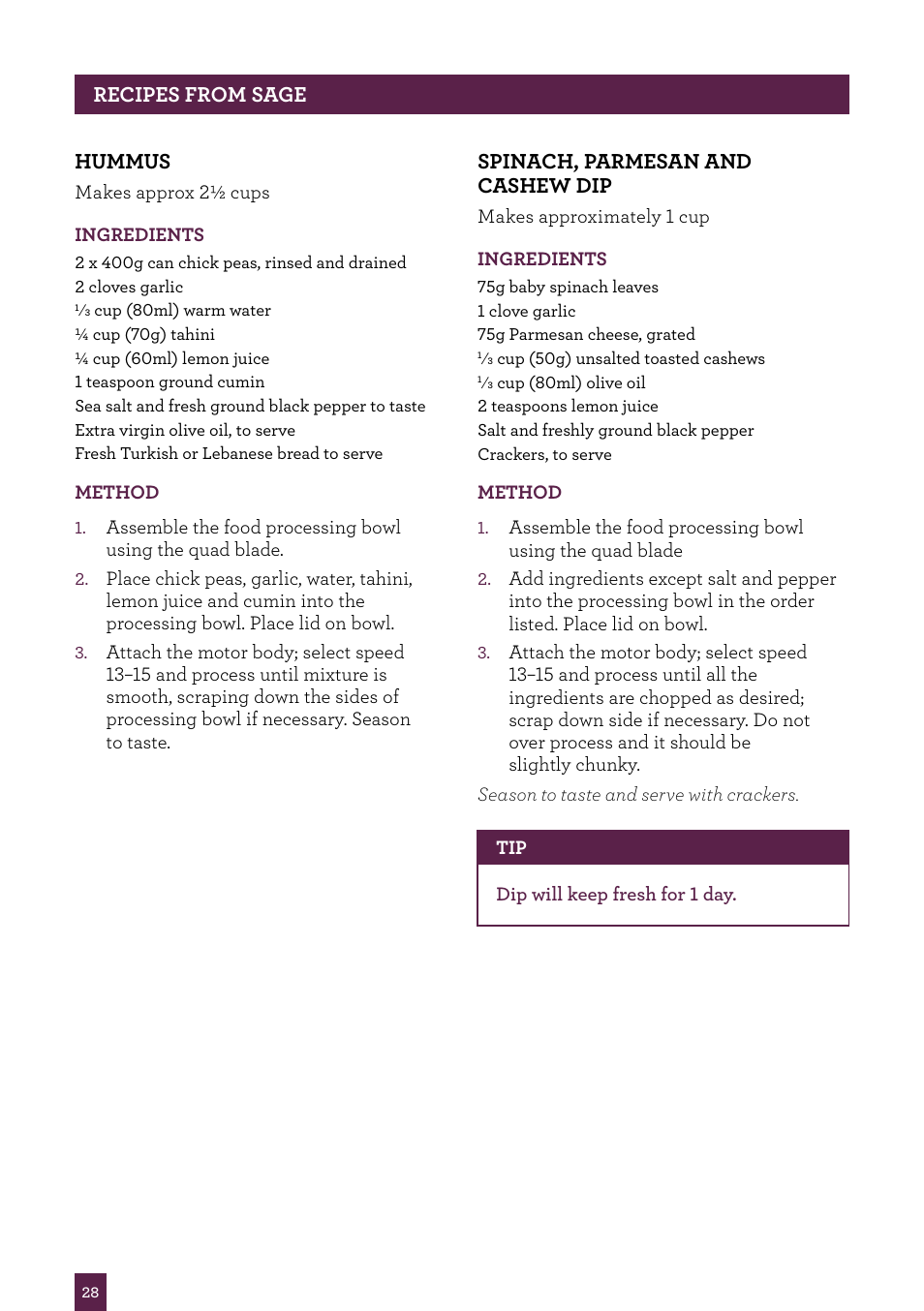 Hummus | Sage Control Grip All In One BSB530UK User Manual | Page 29 / 42