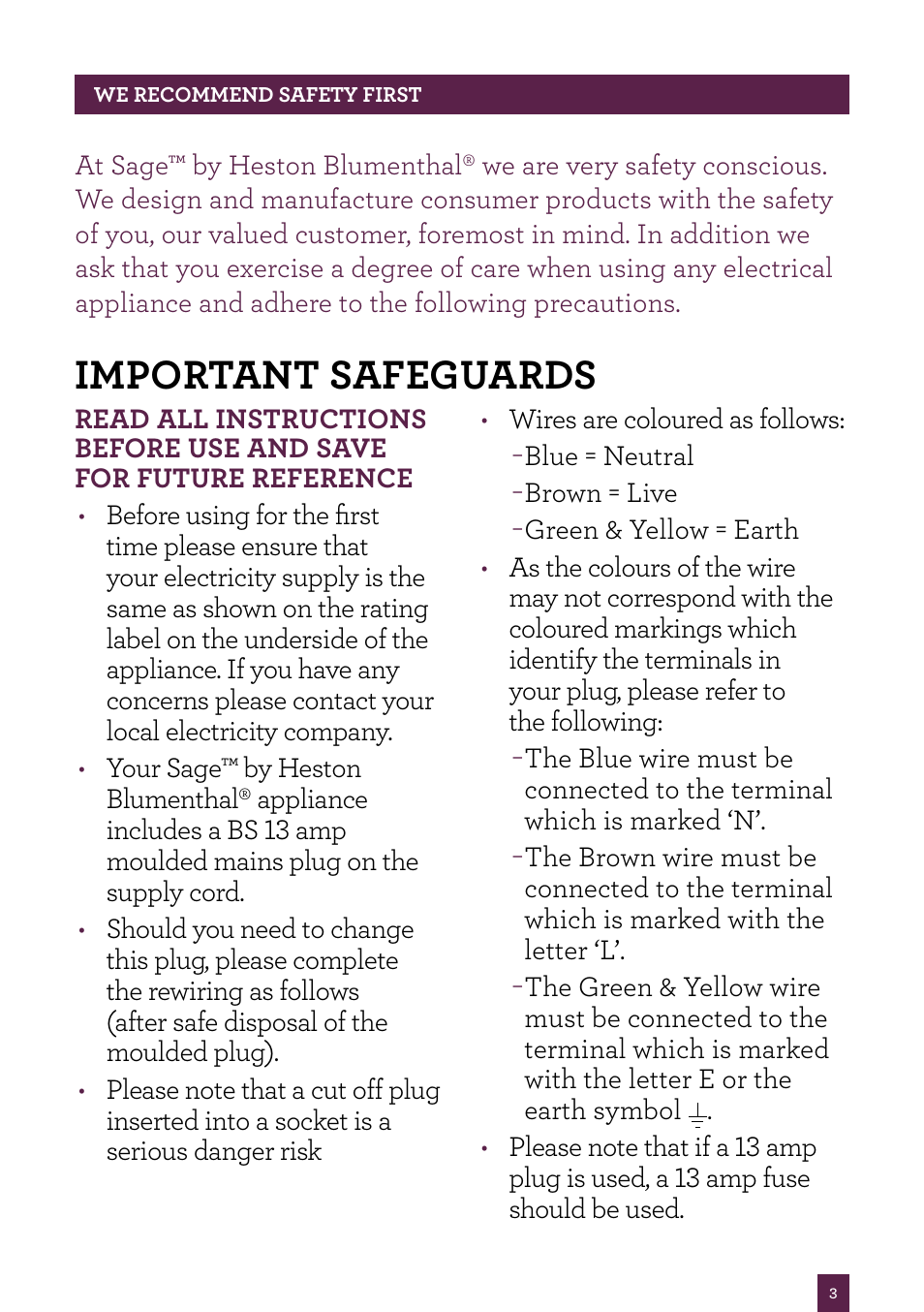 Important safeguards | Sage Kitchen Wizz Pro BFP800UK User Manual | Page 4 / 54