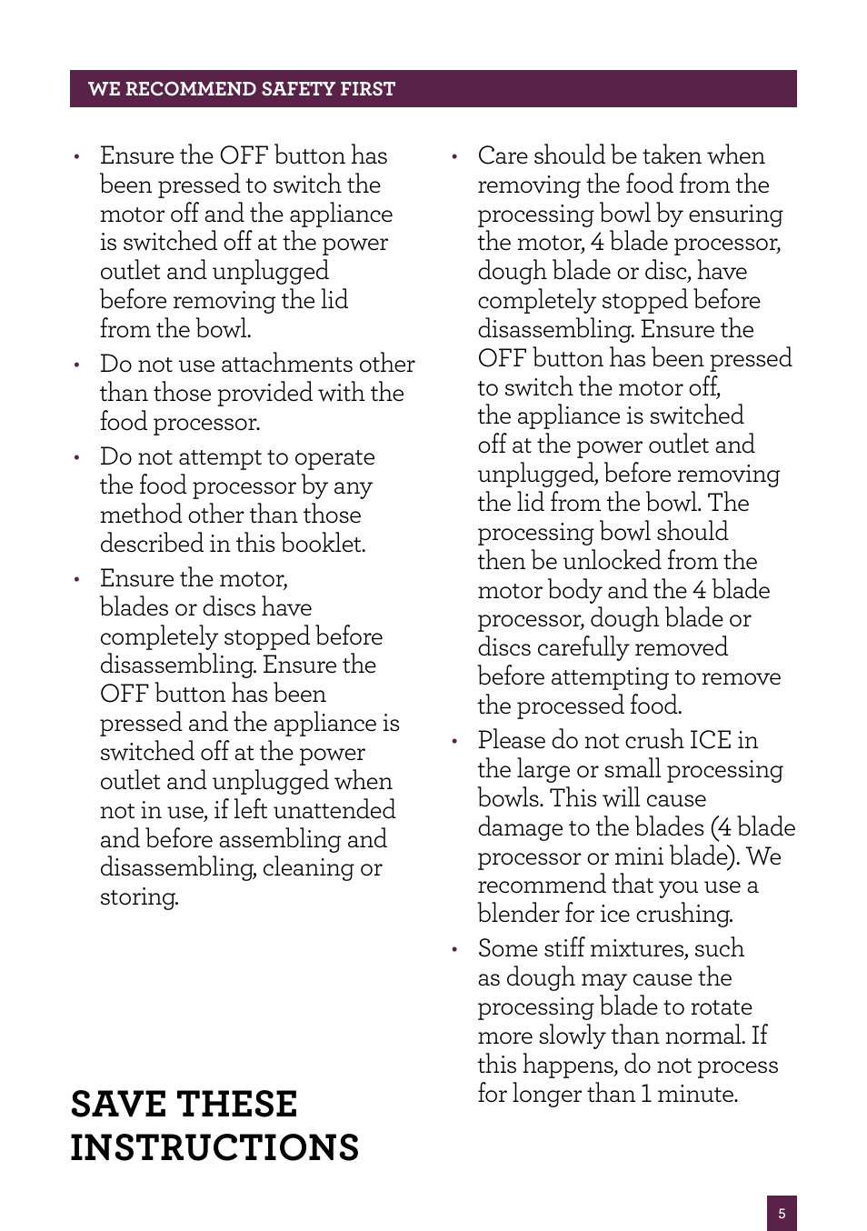 Save these instructions | Sage Kitchen Wizz Pro BFP800UK User Manual | Page 6 / 54