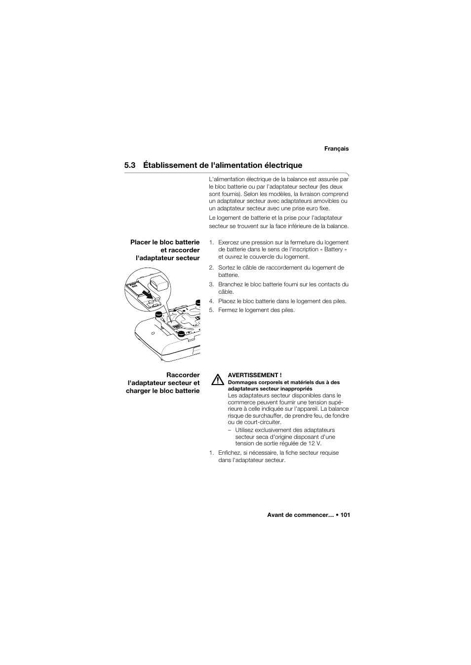 3 établissement de l'alimentation électrique | Seca 757 band_1 User Manual | Page 101 / 307