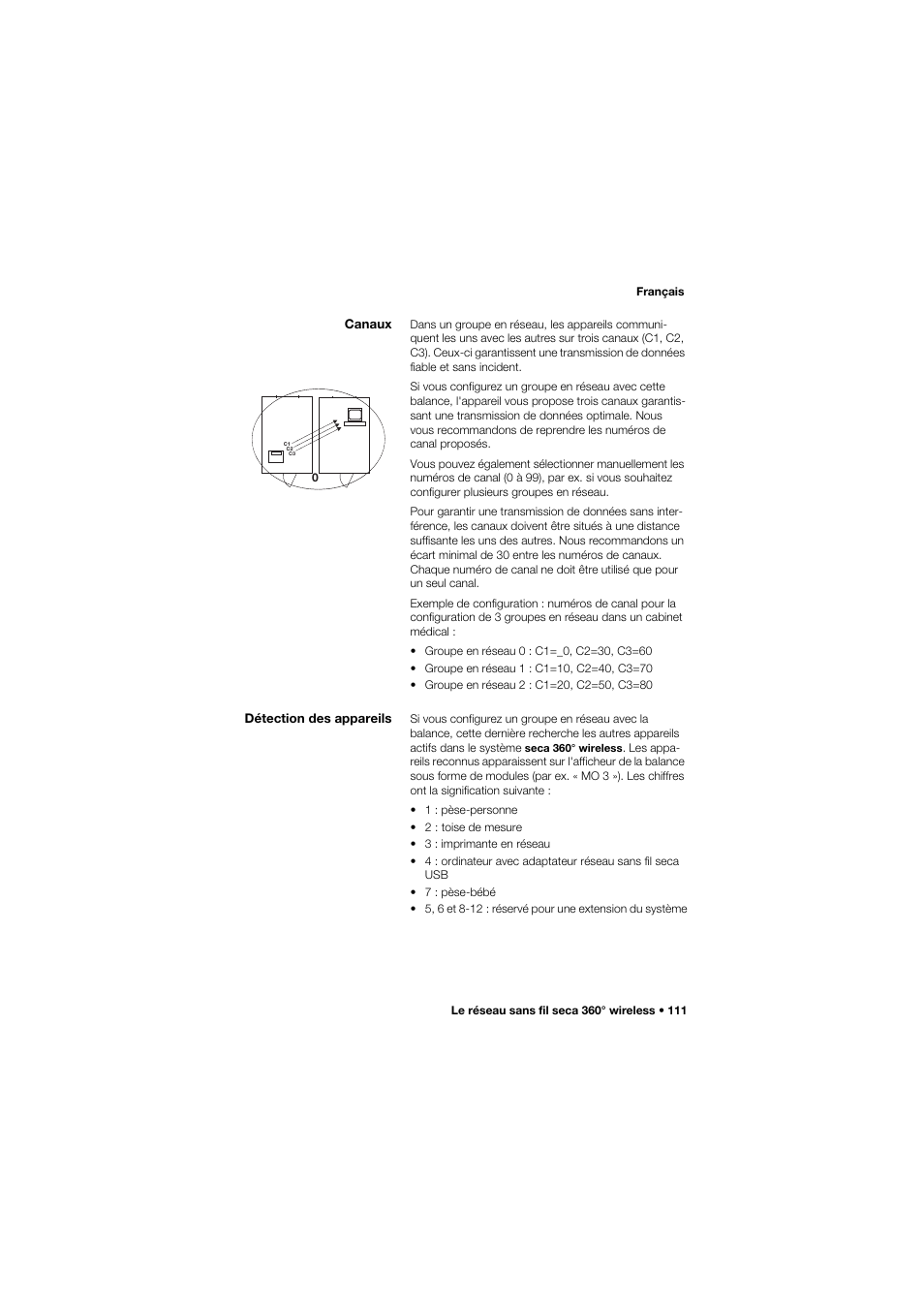 Canaux, Détection des appareils | Seca 757 band_1 User Manual | Page 111 / 307