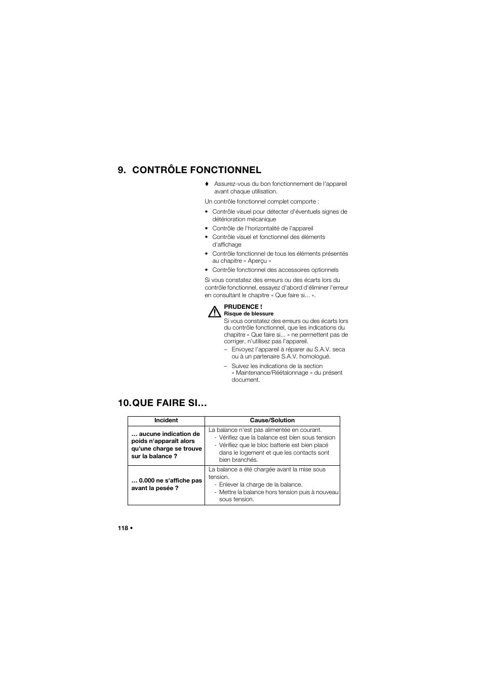 Contrôle fonctionnel, Que faire si | Seca 757 band_1 User Manual | Page 118 / 307