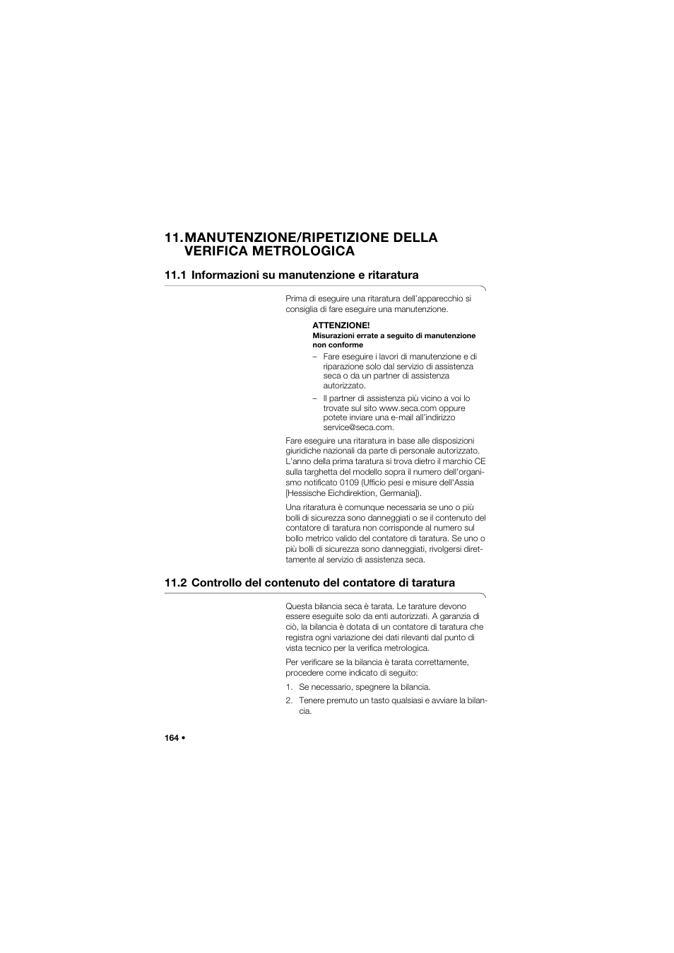 1 informazioni su manutenzione e ritaratura | Seca 757 band_1 User Manual | Page 164 / 307