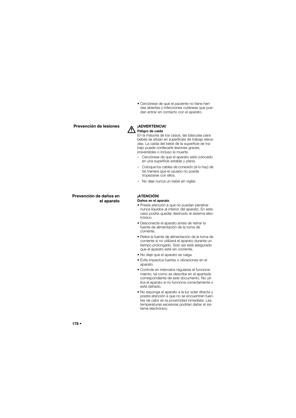 Prevención de lesiones, Prevención de daños en el aparato | Seca 757 band_1 User Manual | Page 178 / 307