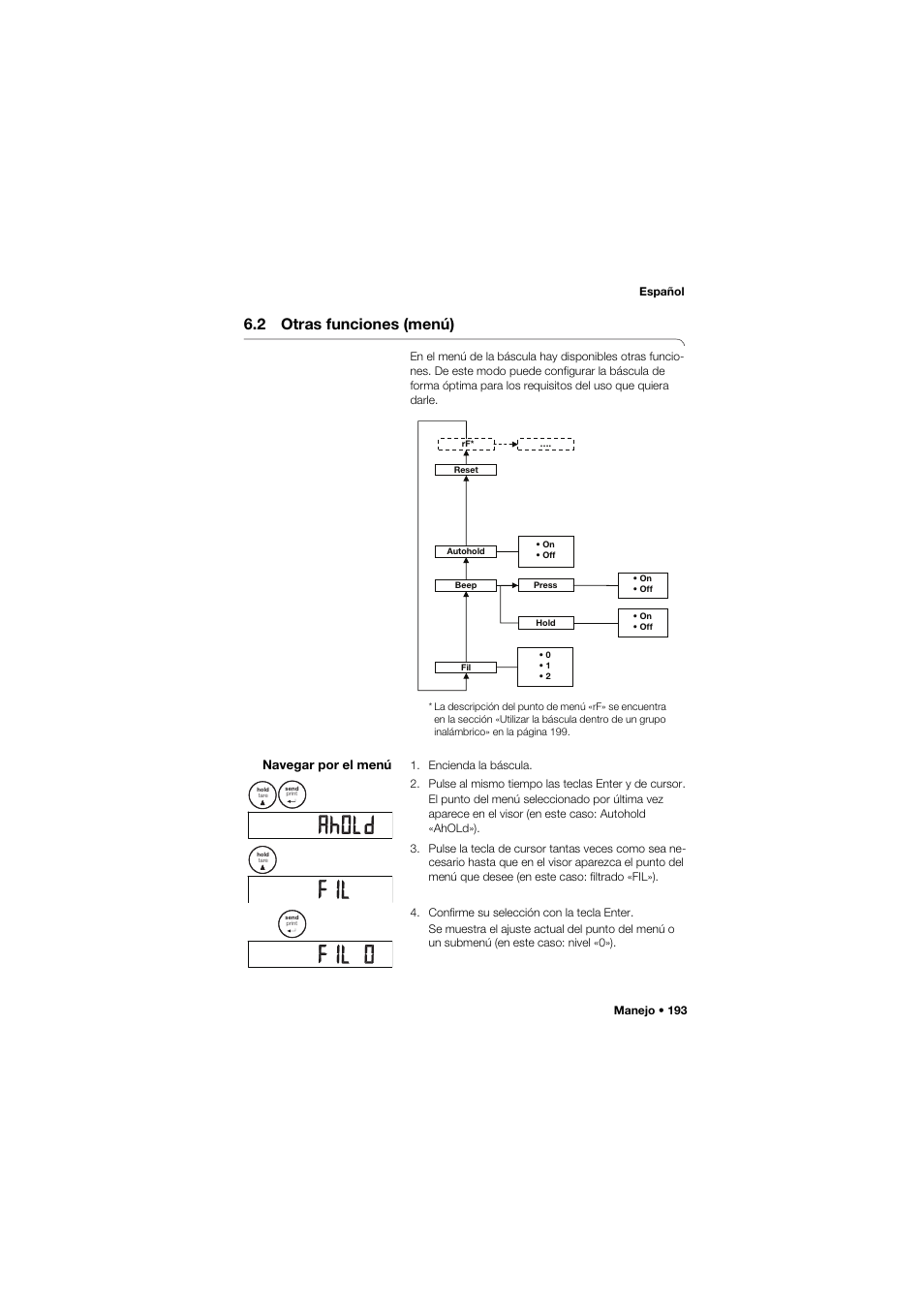 2 otras funciones (menú), Navegar por el menú | Seca 757 band_1 User Manual | Page 193 / 307