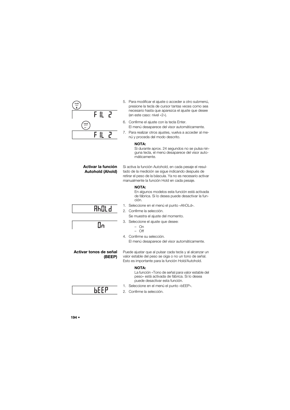 Activar la función autohold (ahold), Activar tonos de señal (beep) | Seca 757 band_1 User Manual | Page 194 / 307