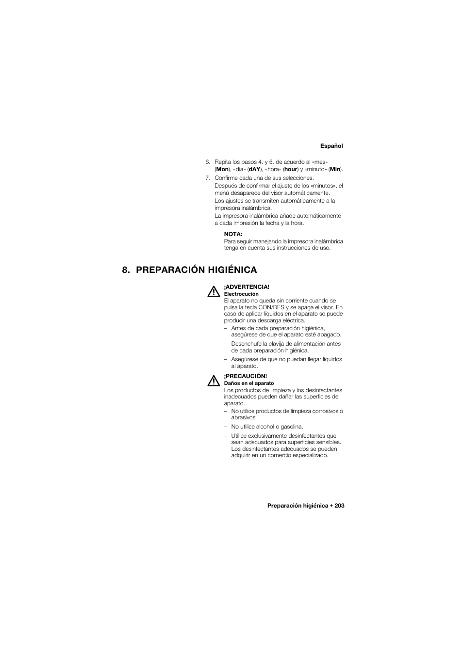 Preparación higiénica | Seca 757 band_1 User Manual | Page 203 / 307