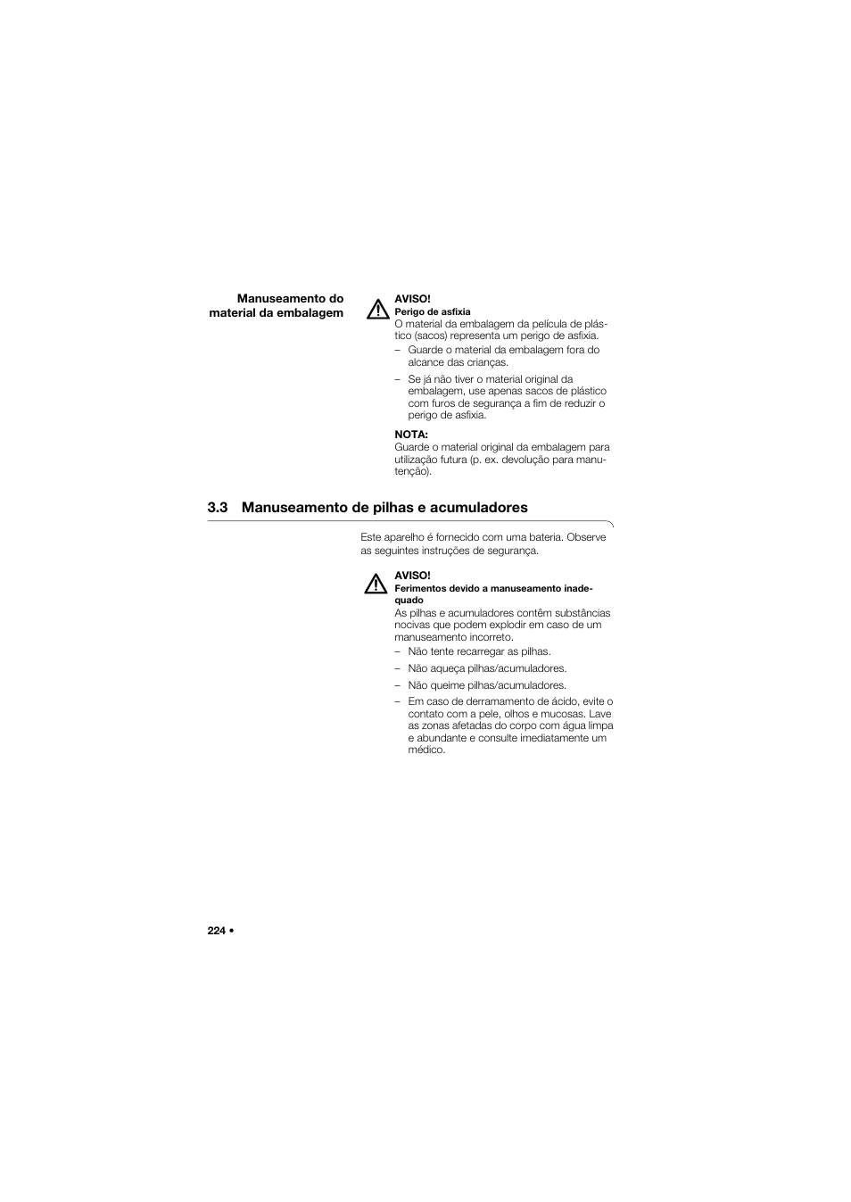 Manuseamento do material da embalagem, 3 manuseamento de pilhas e acumuladores | Seca 757 band_1 User Manual | Page 224 / 307
