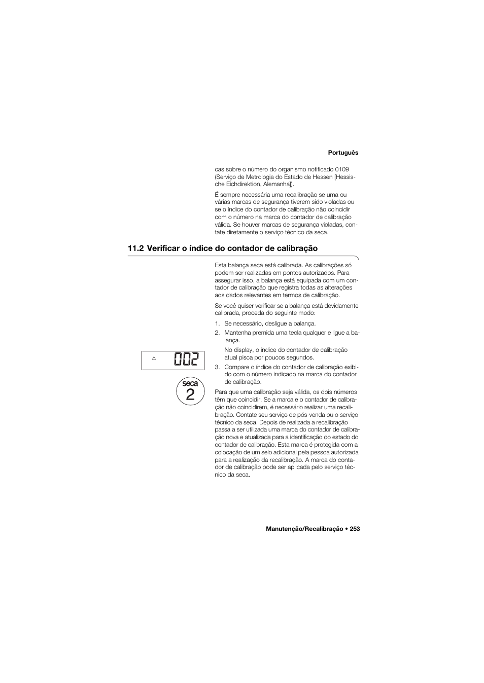 2 verificar o índice do contador de calibração | Seca 757 band_1 User Manual | Page 253 / 307