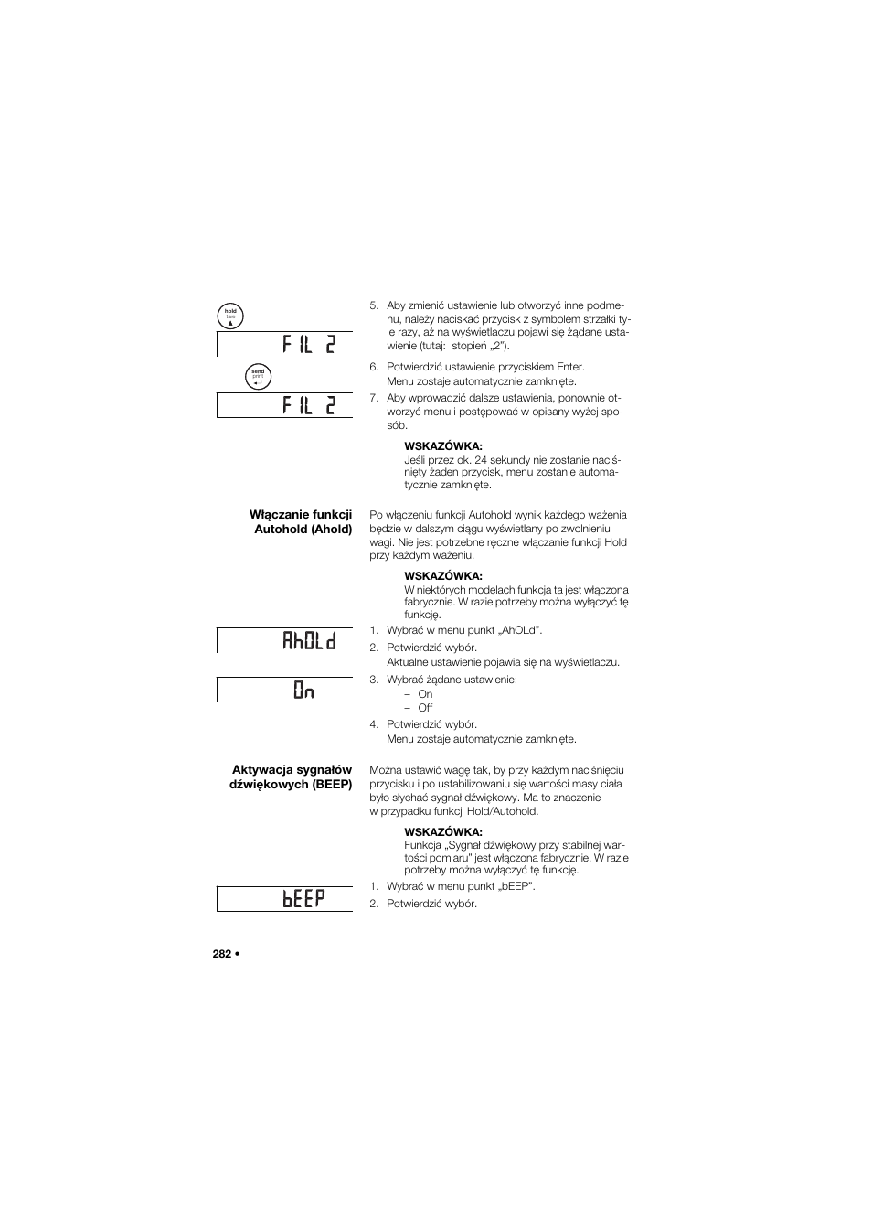 Włączanie funkcji autohold (ahold), Aktywacja sygnałów dźwiękowych (beep) | Seca 757 band_1 User Manual | Page 282 / 307