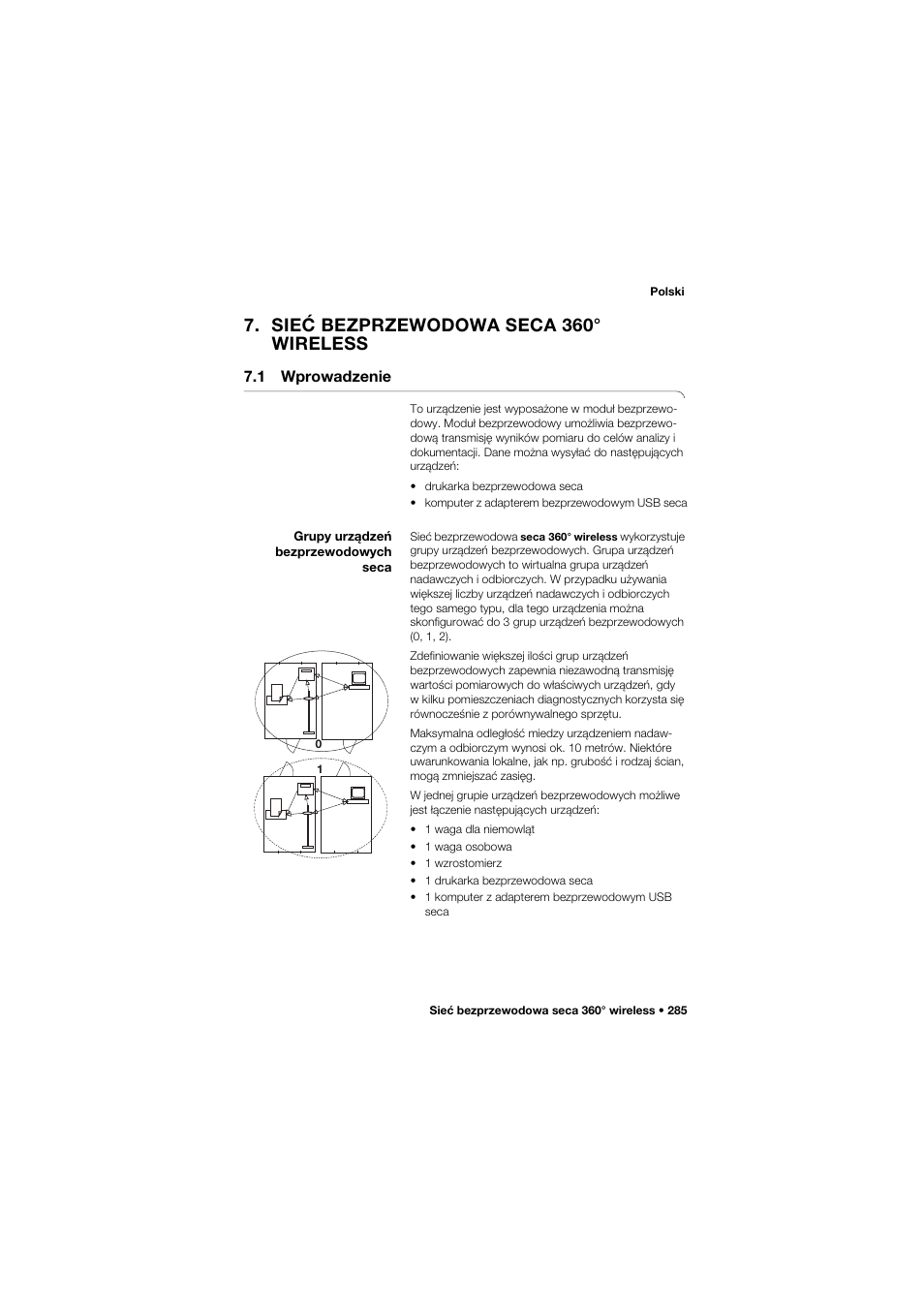 Sieć bezprzewodowa seca 360° wireless, 1 wprowadzenie, Grupy urządzeń bezprzewodowych seca | Seca 757 band_1 User Manual | Page 285 / 307