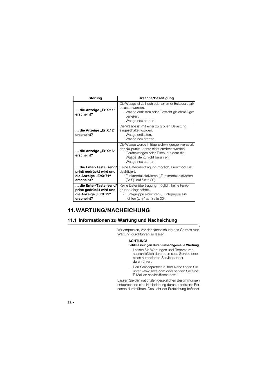 Wartung/nacheichung, 1 informationen zu wartung und nacheichung | Seca 757 band_1 User Manual | Page 38 / 307