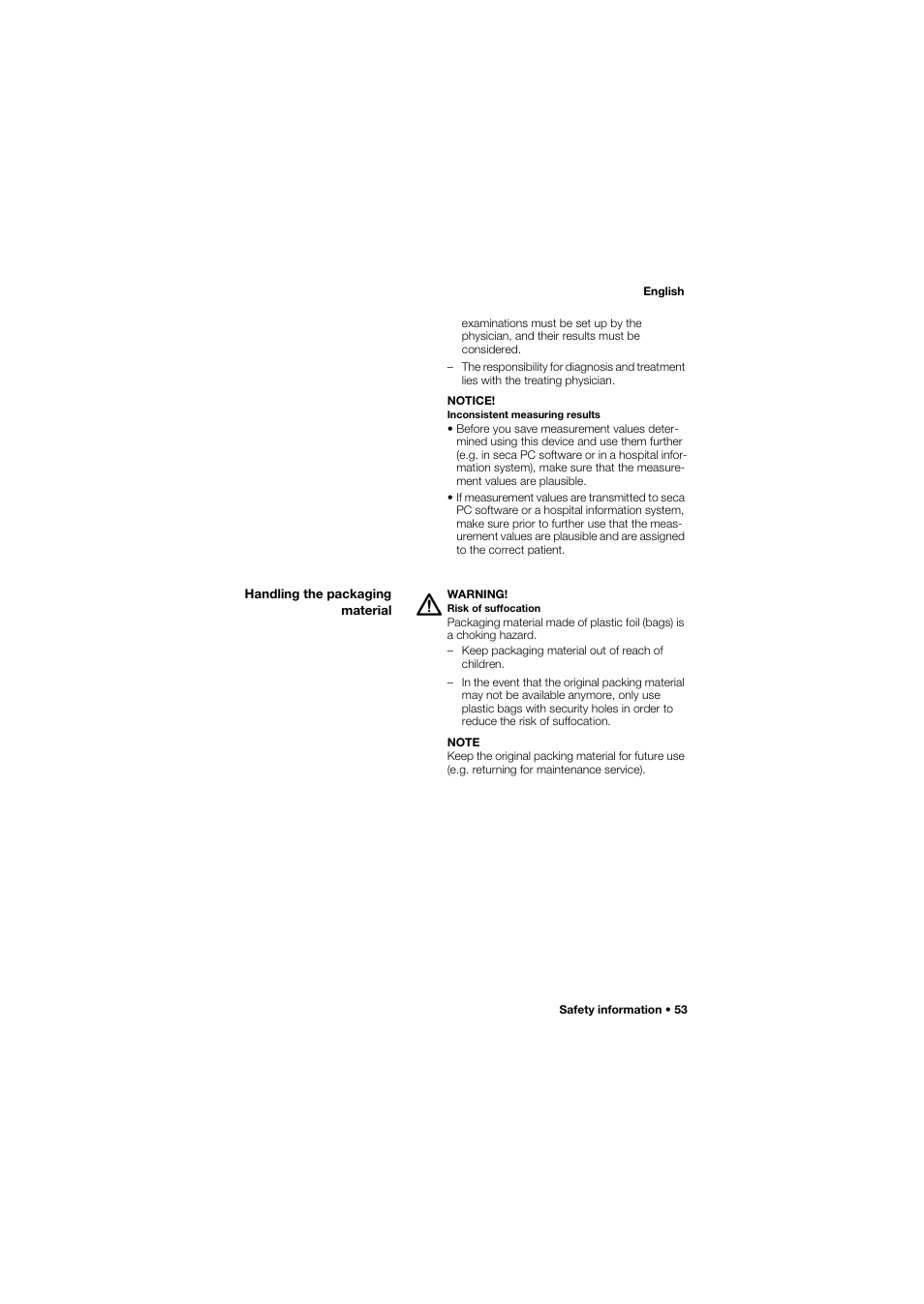 Handling the packaging material | Seca 757 band_1 User Manual | Page 53 / 307