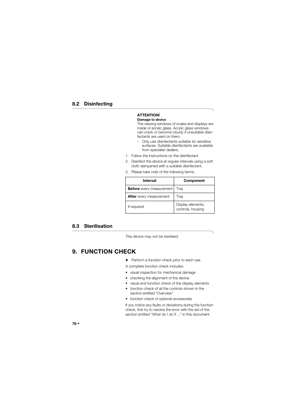 2 disinfecting, 3 sterilisation, Function check | Seca 757 band_1 User Manual | Page 76 / 307