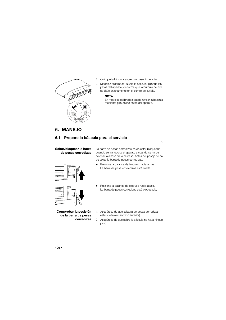 Manejo, 1 prepare la báscula para el servicio, Soltar/bloquear la barra de pesas corredizas | Seca 745 band_1 User Manual | Page 100 / 164