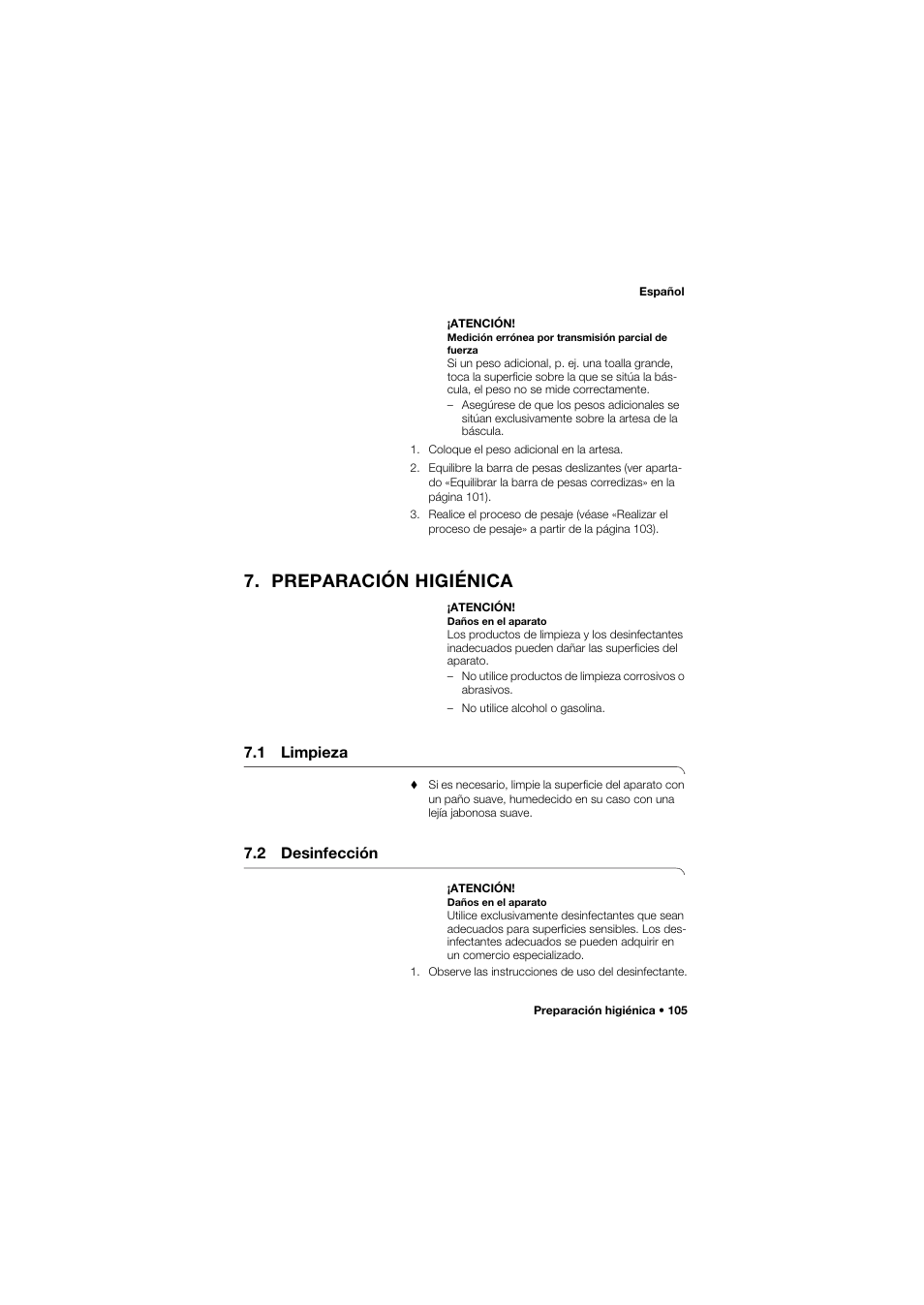 Preparación higiénica, 1 limpieza, 2 desinfección | Seca 745 band_1 User Manual | Page 105 / 164