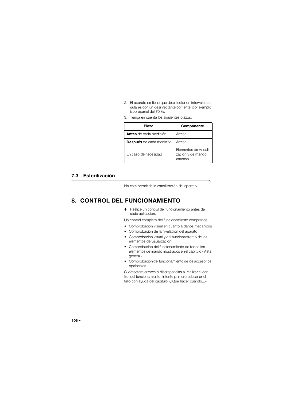 3 esterilización, Control del funcionamiento | Seca 745 band_1 User Manual | Page 106 / 164