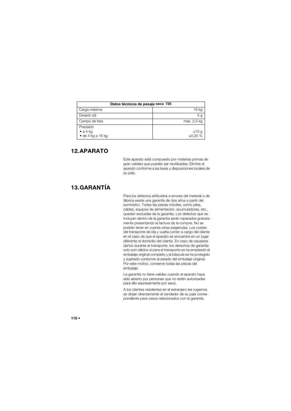 Aparato, Garantía | Seca 745 band_1 User Manual | Page 110 / 164