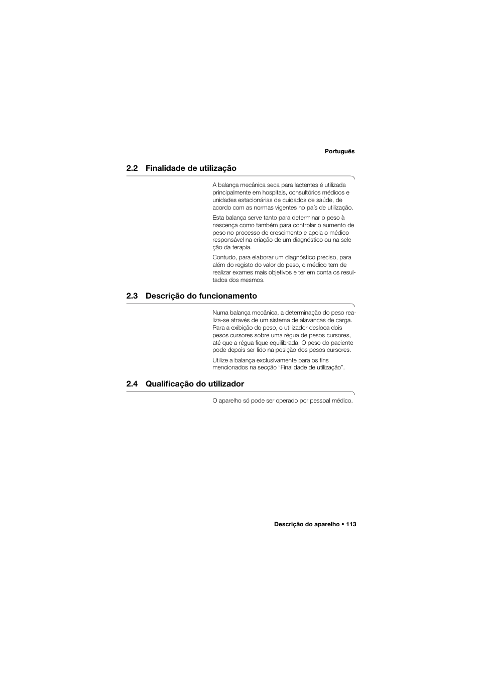 2 finalidade de utilização, 3 descrição do funcionamento, 4 qualificação do utilizador | Seca 745 band_1 User Manual | Page 113 / 164