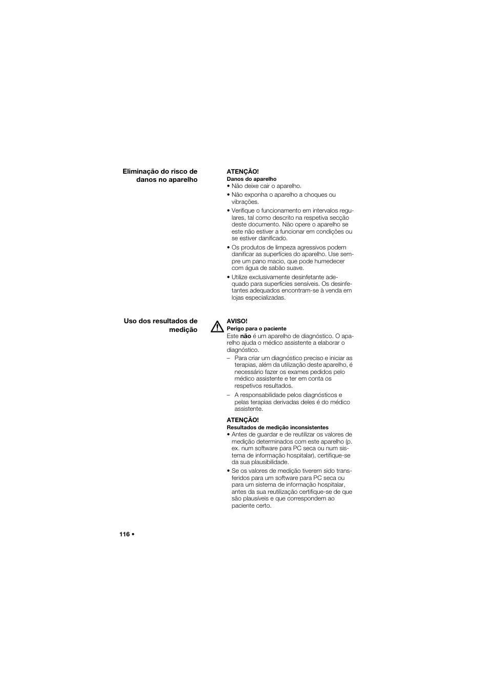 Eliminação do risco de danos no aparelho, Uso dos resultados de medição | Seca 745 band_1 User Manual | Page 116 / 164