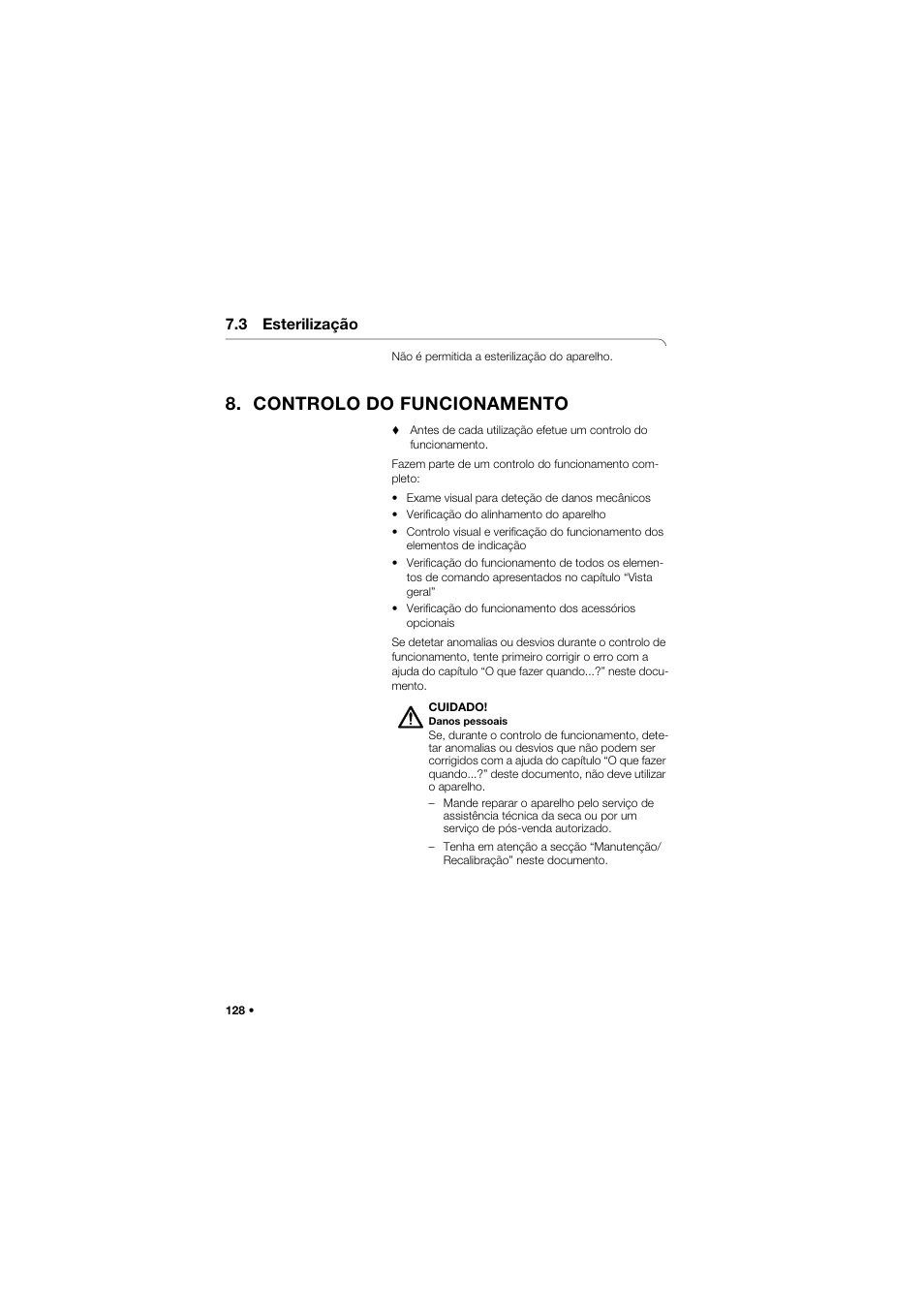 3 esterilização, Controlo do funcionamento | Seca 745 band_1 User Manual | Page 128 / 164