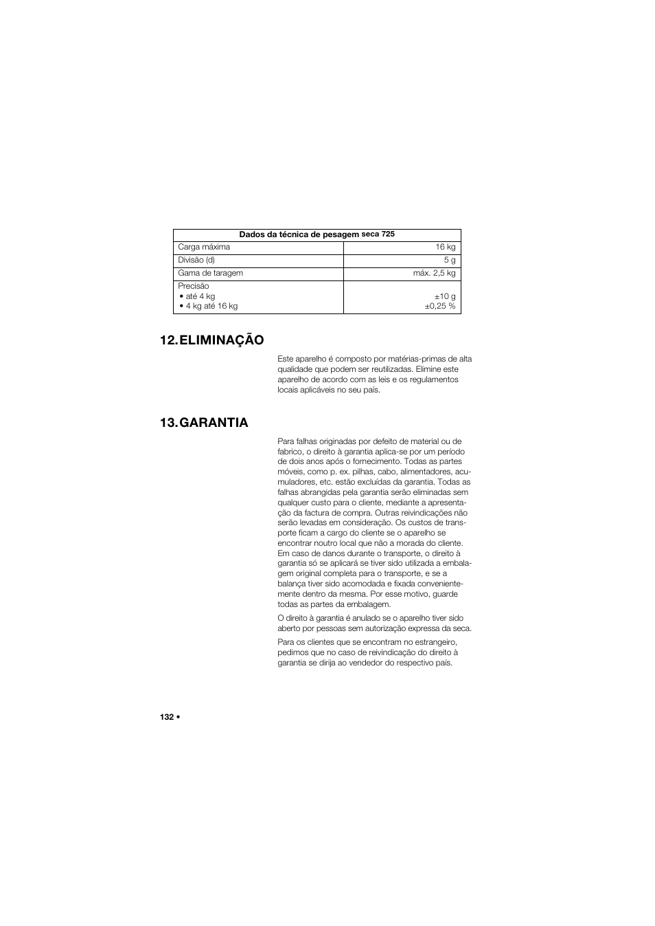 Eliminação, Garantia | Seca 745 band_1 User Manual | Page 132 / 164
