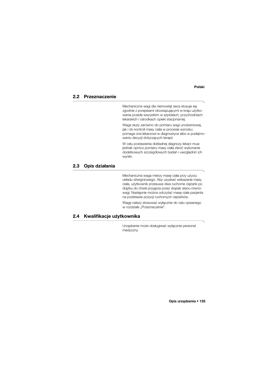 2 przeznaczenie, 3 opis działania, 4 kwalifikacje użytkownika | Seca 745 band_1 User Manual | Page 135 / 164