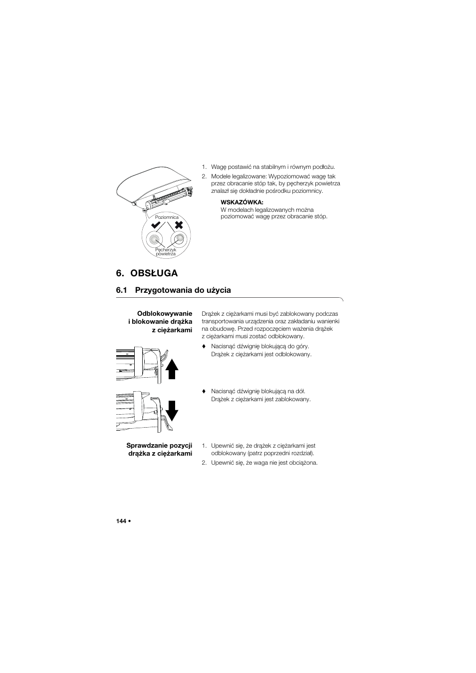 Obsługa, 1 przygotowania do użycia, Odblokowywanie i blokowanie drążka z ciężarkami | Sprawdzanie pozycji drążka z ciężarkami | Seca 745 band_1 User Manual | Page 144 / 164