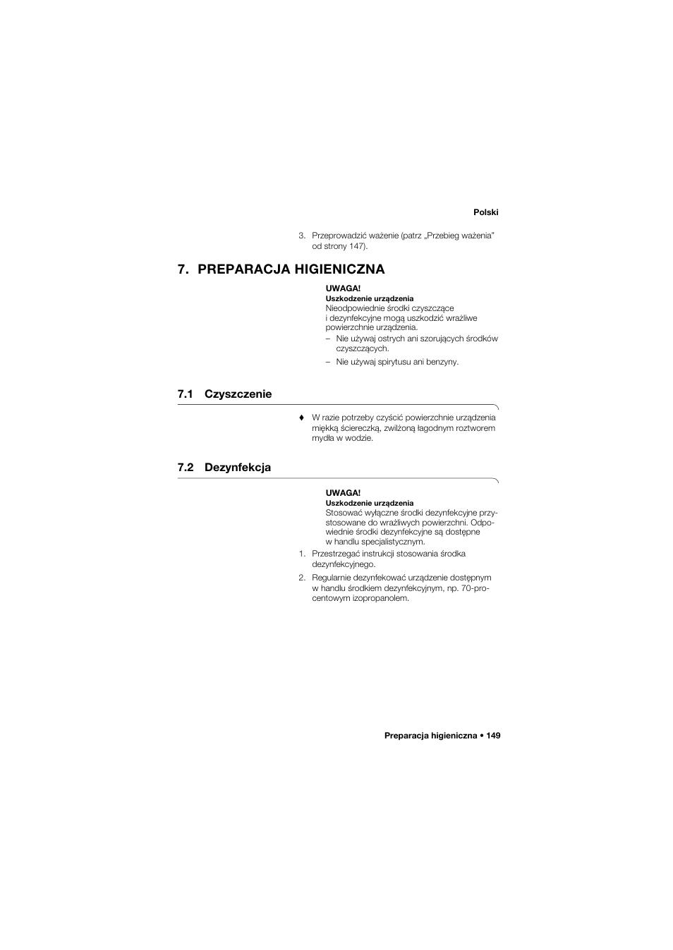 Preparacja higieniczna, 1 czyszczenie, 2 dezynfekcja | Seca 745 band_1 User Manual | Page 149 / 164