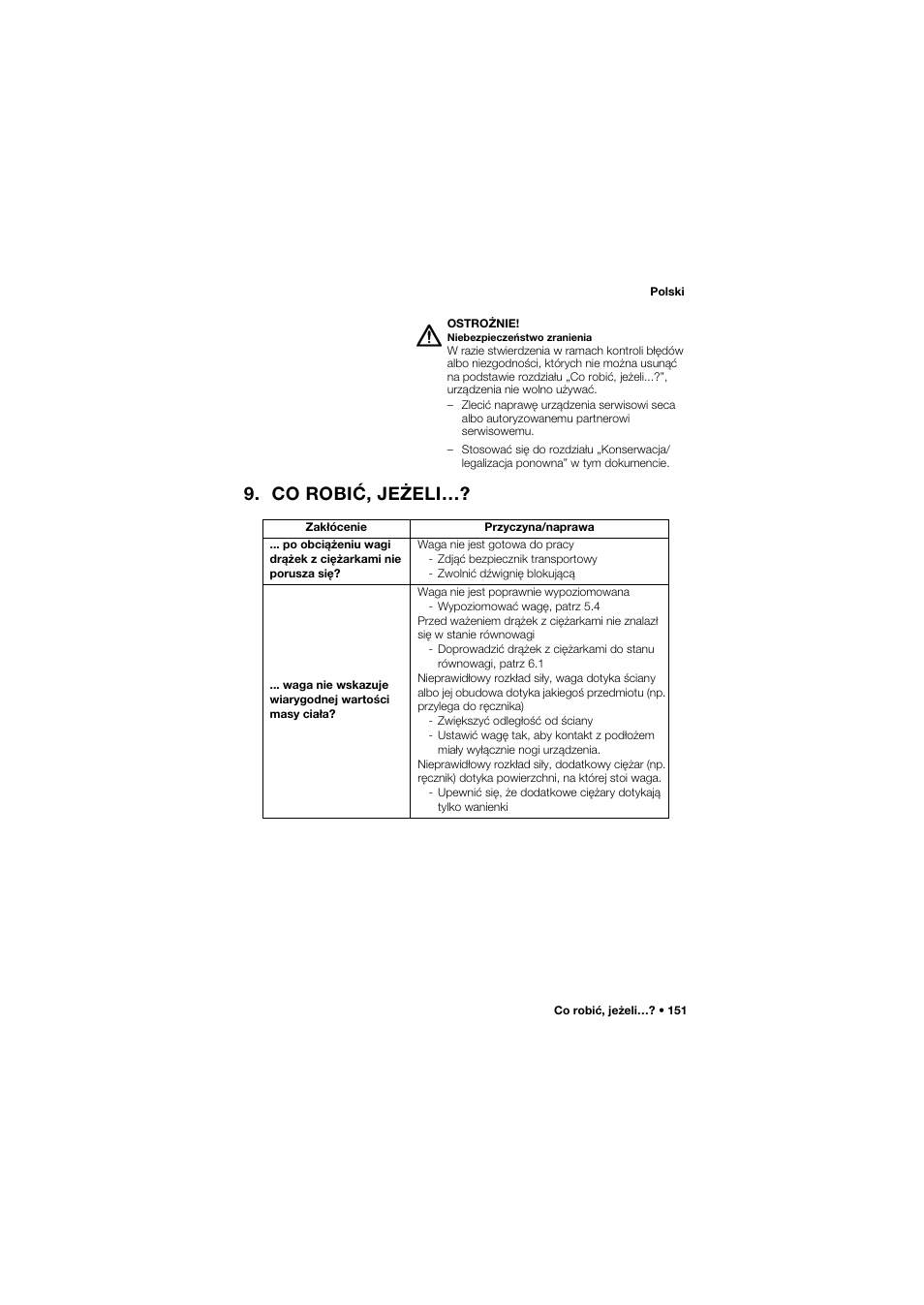 Co robić, jeżeli | Seca 745 band_1 User Manual | Page 151 / 164