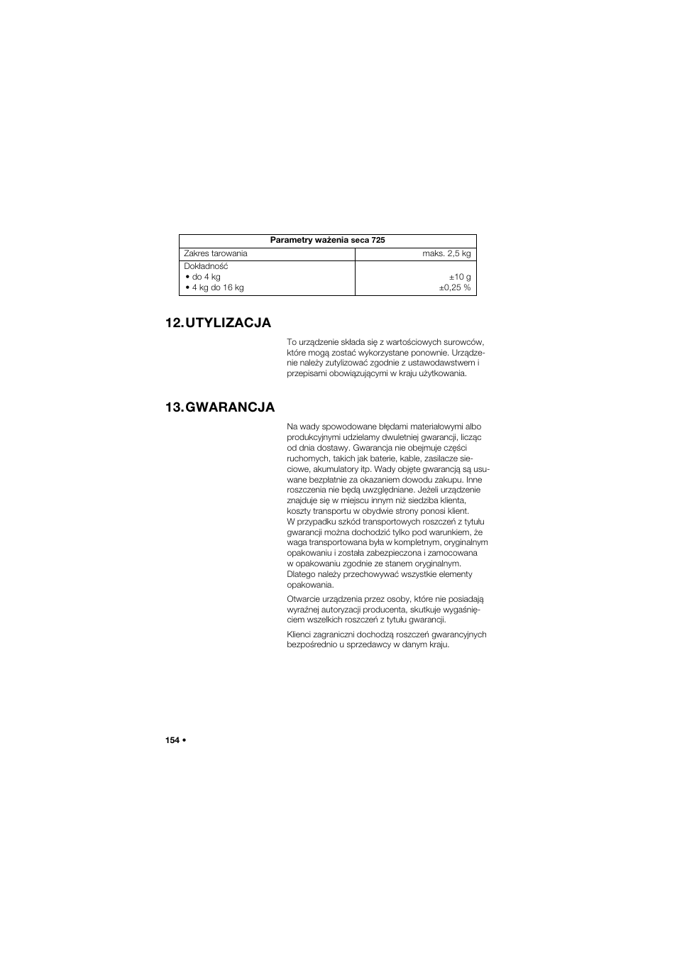 Utylizacja, Gwarancja | Seca 745 band_1 User Manual | Page 154 / 164