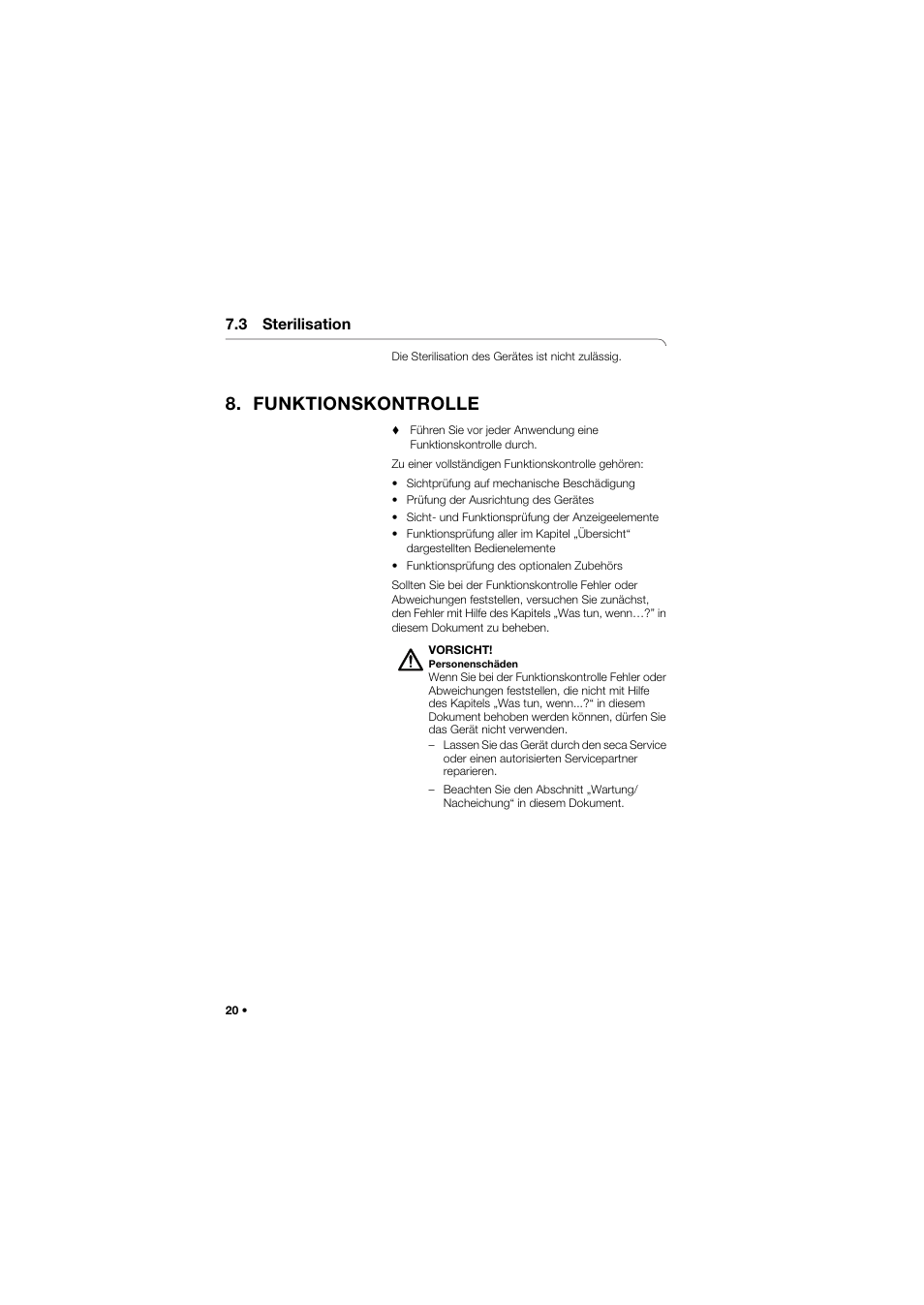 3 sterilisation, Funktionskontrolle | Seca 745 band_1 User Manual | Page 20 / 164