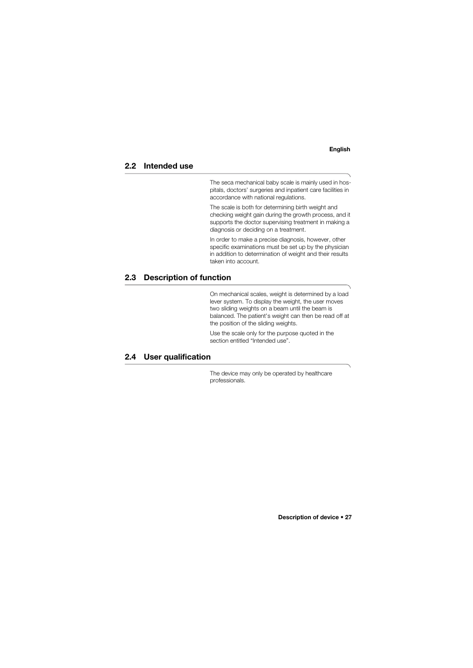 2 intended use, 3 description of function, 4 user qualification | Seca 745 band_1 User Manual | Page 27 / 164