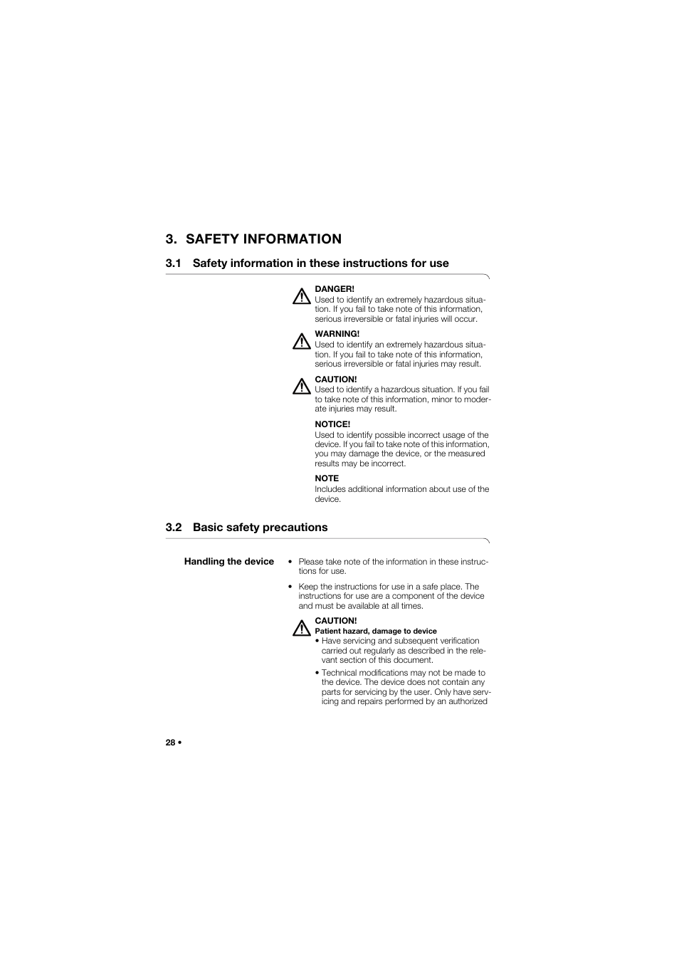 Safety information, 1 safety information in these instructions for use, 2 basic safety precautions | Handling the device | Seca 745 band_1 User Manual | Page 28 / 164