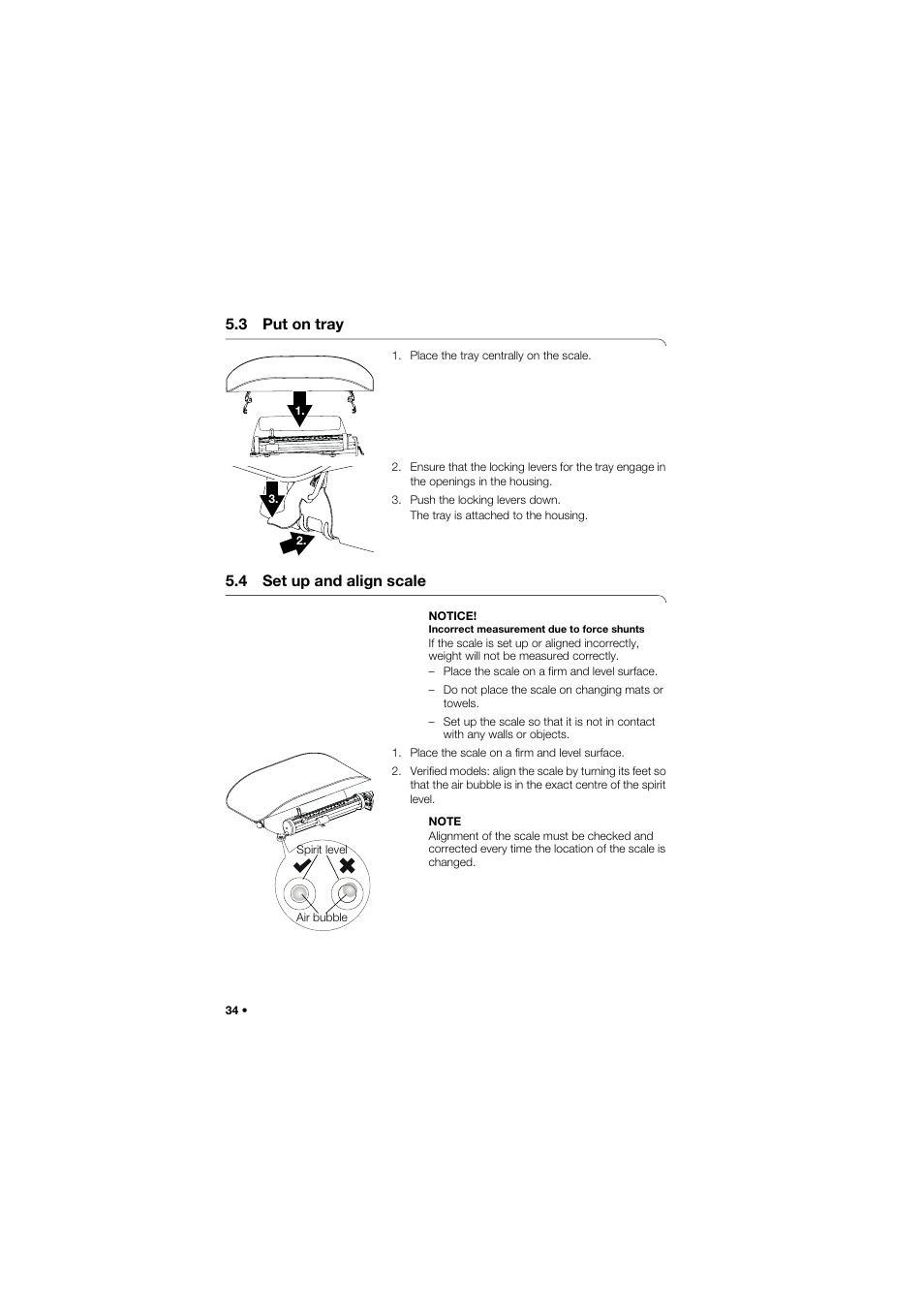 3 put on tray, 4 set up and align scale | Seca 745 band_1 User Manual | Page 34 / 164