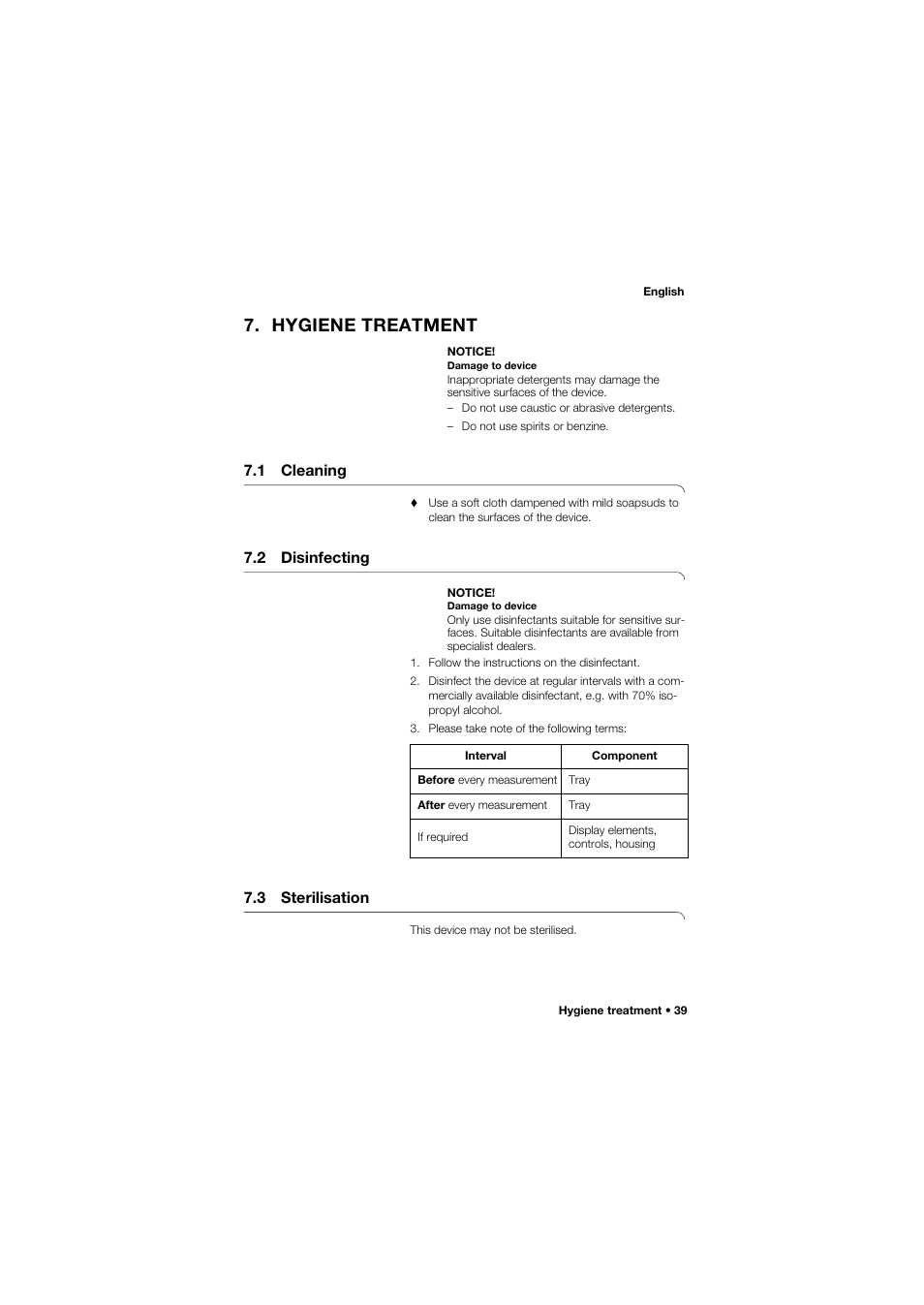Hygiene treatment, 1 cleaning, 2 disinfecting | 3 sterilisation | Seca 745 band_1 User Manual | Page 39 / 164