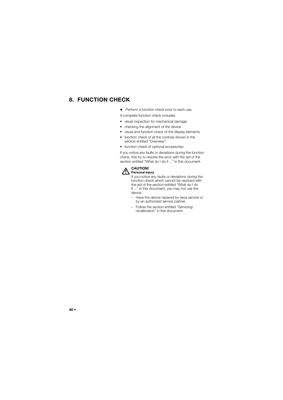 Function check | Seca 745 band_1 User Manual | Page 40 / 164