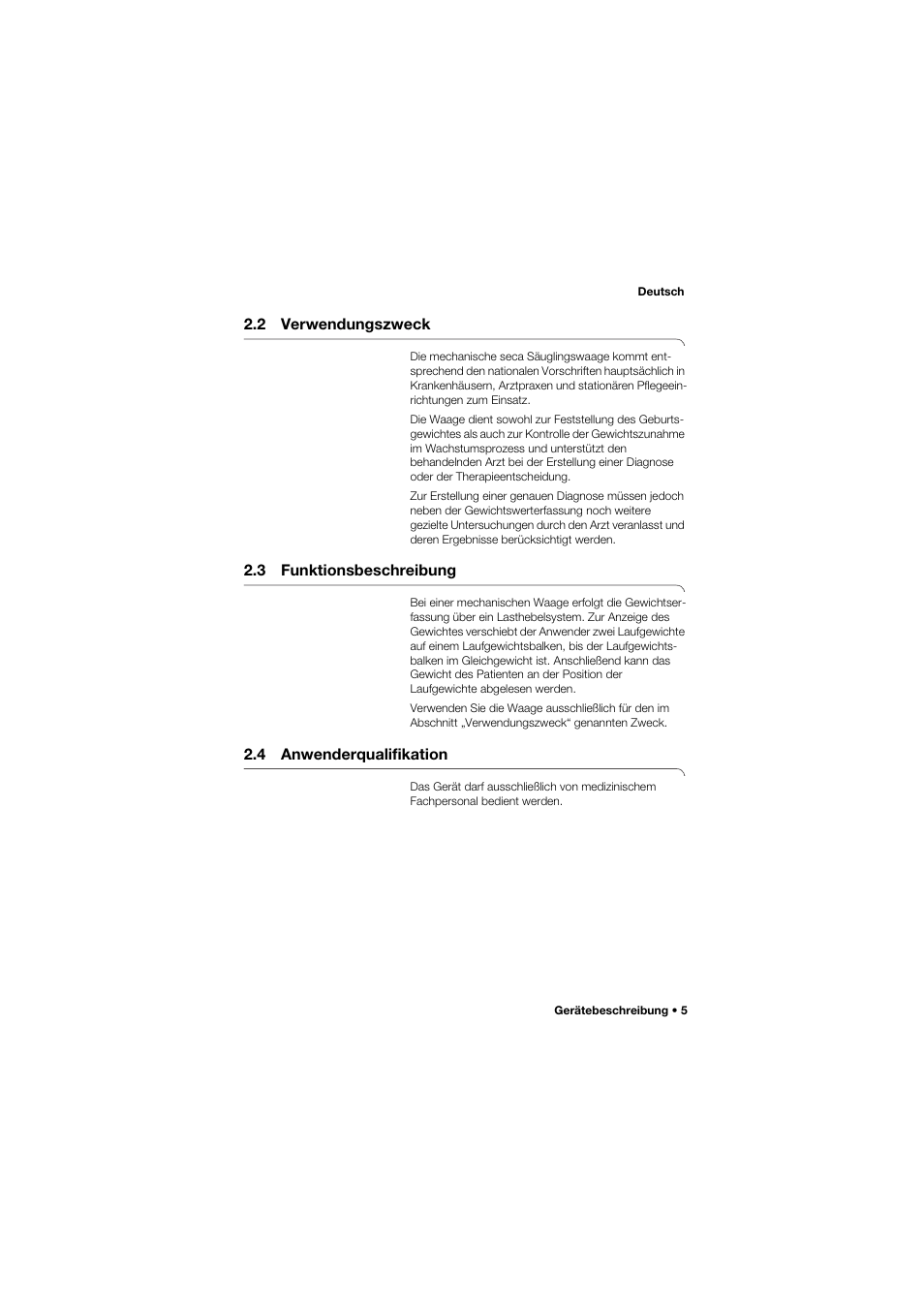 2 verwendungszweck, 3 funktionsbeschreibung, 4 anwenderqualifikation | Seca 745 band_1 User Manual | Page 5 / 164