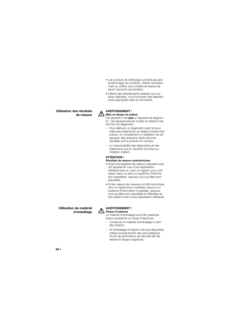 Utilisation des résultats de mesure, Utilisation du matériel d'emballage | Seca 745 band_1 User Manual | Page 50 / 164