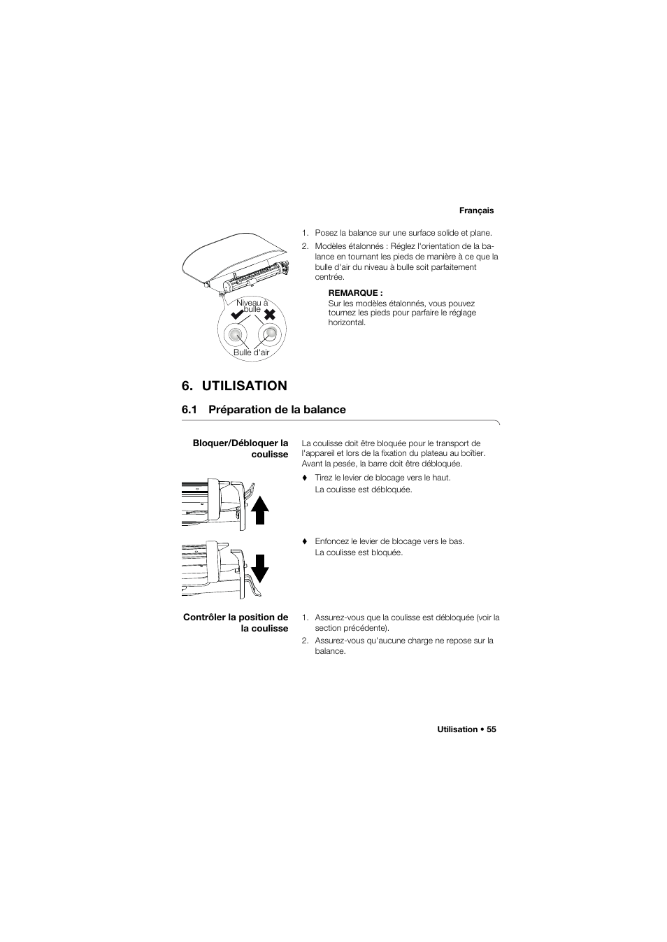 Utilisation, 1 préparation de la balance, Bloquer/débloquer la coulisse | Contrôler la position de la coulisse | Seca 745 band_1 User Manual | Page 55 / 164
